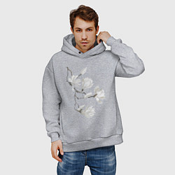 Толстовка оверсайз мужская Цветы акварелью ветки магнолии, цвет: меланж — фото 2