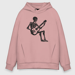 Толстовка оверсайз мужская Скелет гитарист, цвет: пыльно-розовый