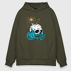Толстовка оверсайз мужская Остров черепа, цвет: хаки