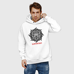 Толстовка оверсайз мужская Логотип - славянский волк, цвет: белый — фото 2