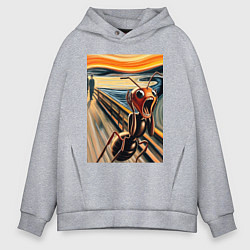 Толстовка оверсайз мужская Муравей кричит на картине Эдварда Мунка - мем иску, цвет: меланж