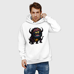 Толстовка оверсайз мужская Страшный черный монстрик, цвет: белый — фото 2