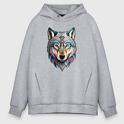 Толстовка оверсайз мужская Волк - хищник, цвет: меланж