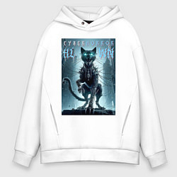 Толстовка оверсайз мужская Cyber black cat - halloween horror fantasy, цвет: белый