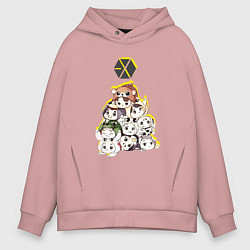 Толстовка оверсайз мужская Exo в виде милых зверушек, цвет: пыльно-розовый