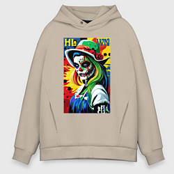 Толстовка оверсайз мужская Girl witch - pop art, цвет: миндальный