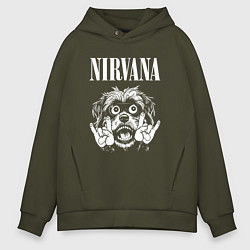 Толстовка оверсайз мужская Nirvana rock dog, цвет: хаки