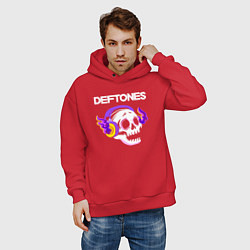 Толстовка оверсайз мужская Deftones - неоновый череп, цвет: красный — фото 2