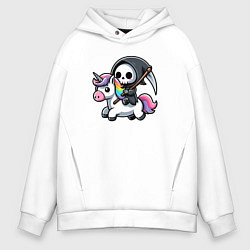 Толстовка оверсайз мужская Смерть верхом на единороге, цвет: белый