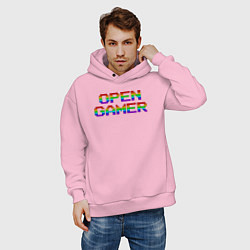 Толстовка оверсайз мужская Open gamer logo, цвет: светло-розовый — фото 2