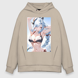 Толстовка оверсайз мужская Геншин Шэнь Хэ купальник, цвет: миндальный