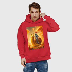 Толстовка оверсайз мужская Рыцарь едет на улитке покемоне - сюрреализм, цвет: красный — фото 2