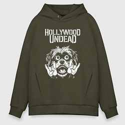 Толстовка оверсайз мужская Hollywood Undead rock dog, цвет: хаки