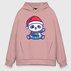 Толстовка оверсайз мужская Новогодняя панда, цвет: пыльно-розовый