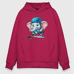 Толстовка оверсайз мужская Слонёнок хоккейный форвард - нейроарт, цвет: маджента