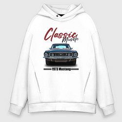 Толстовка оверсайз мужская Американский маслкар Ford Mustang 1973 года, цвет: белый
