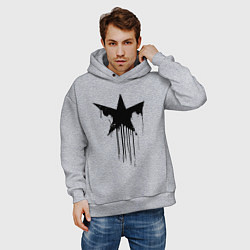 Толстовка оверсайз мужская Black blot star - minimalism, цвет: меланж — фото 2