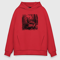 Толстовка оверсайз мужская Отдыхающая лиса, цвет: красный