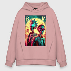 Толстовка оверсайз мужская Rick and Morty cool skeletons, цвет: пыльно-розовый