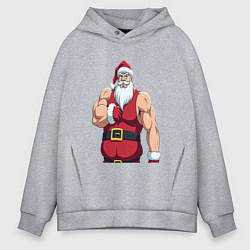 Толстовка оверсайз мужская Качок дед мороз, цвет: меланж