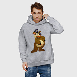 Толстовка оверсайз мужская Мишка-почтальон, цвет: меланж — фото 2