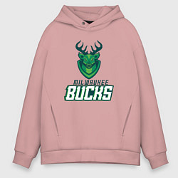 Толстовка оверсайз мужская Milwaukee Bucks NBA, цвет: пыльно-розовый