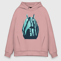 Толстовка оверсайз мужская Тоторо в лесу, цвет: пыльно-розовый