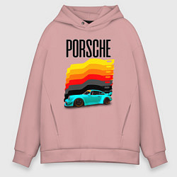 Толстовка оверсайз мужская Автомобиль Porsche на фоне флага Германии, цвет: пыльно-розовый