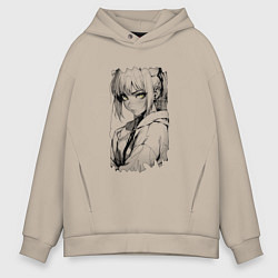 Толстовка оверсайз мужская Девушка с блекло-желтыми глазами, цвет: миндальный