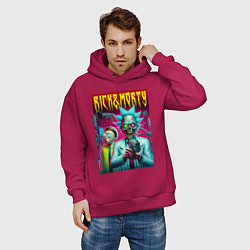 Толстовка оверсайз мужская Rick with a pistol and Morty - ai art fantasy, цвет: маджента — фото 2