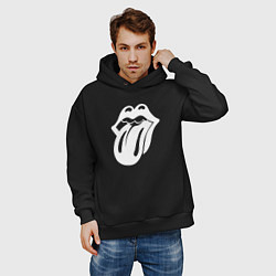 Толстовка оверсайз мужская Rolling Stones - white logo, цвет: черный — фото 2