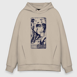 Толстовка оверсайз мужская Футуристичная кибернетическая девушка, цвет: миндальный