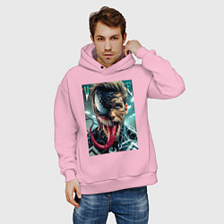 Толстовка оверсайз мужская Venom and Eddie - ai art fantasy, цвет: светло-розовый — фото 2
