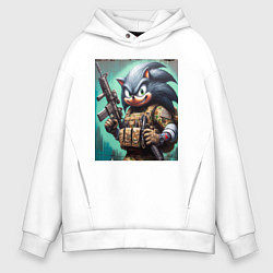 Толстовка оверсайз мужская Ёжик Соник солдат спецназа - нейроарт, цвет: белый