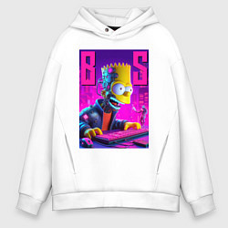 Толстовка оверсайз мужская Bart Simpson - cyber gamer, цвет: белый