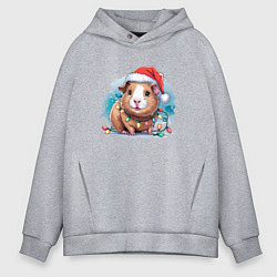 Толстовка оверсайз мужская Новогодняя морская свинка, цвет: меланж
