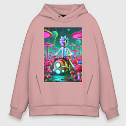 Толстовка оверсайз мужская Рик на космическом мотоцикле - нейроарт, цвет: пыльно-розовый
