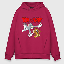 Толстовка оверсайз мужская Том и Джерри - погоня, цвет: маджента