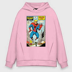 Толстовка оверсайз мужская Spider-Trump - ai art fantasy, цвет: светло-розовый