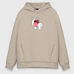 Толстовка оверсайз мужская Мультяшный кролик для пары, цвет: миндальный