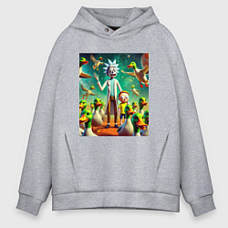 Толстовка оверсайз мужская Рик и Морти среди уток - нейроарт, цвет: меланж