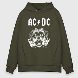 Толстовка оверсайз мужская AC DC rock dog, цвет: хаки