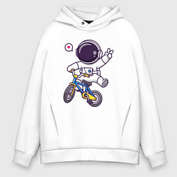 Толстовка оверсайз мужская Космонавт на велике, цвет: белый