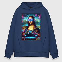 Толстовка оверсайз мужская Mona Lisa is an avid gamer - cyberpunk, цвет: тёмно-синий