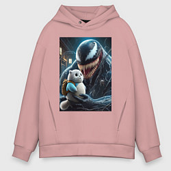 Толстовка оверсайз мужская Venom and funny kitten with backpack, цвет: пыльно-розовый