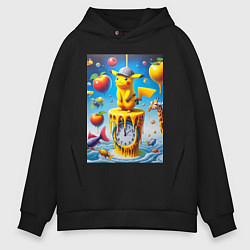Мужское худи оверсайз Funny Pikachu and fishes - surrealism
