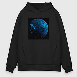 Толстовка оверсайз мужская Синяя планета трещины, цвет: черный