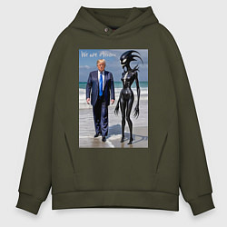 Толстовка оверсайз мужская Donald Trump and symbiote girl - ai art fantasy, цвет: хаки