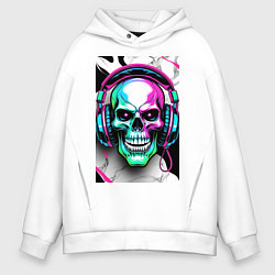 Толстовка оверсайз мужская Череп в наушниках, цвет: белый