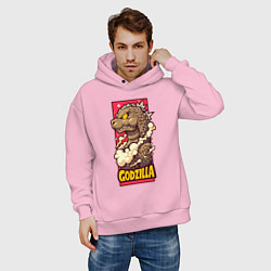 Толстовка оверсайз мужская Pink godzilla, цвет: светло-розовый — фото 2